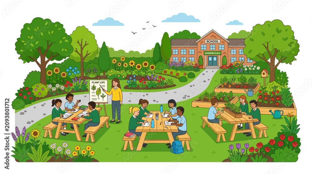 Fototapeta premium Children Learning Science Outdoors in a School Garden Setting