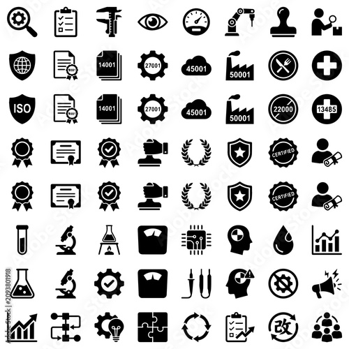 Foto Industrial standards and engineering compliance icons with industrial, standards