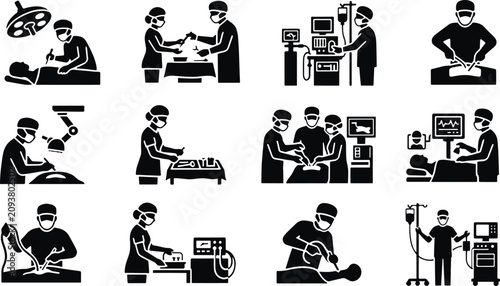 Quadro su tela Surgical Procedures and Medical Interventions Icons illustration