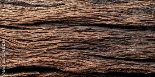 Close-up texture of weathered, aged, and deeply grooved dark wood grain