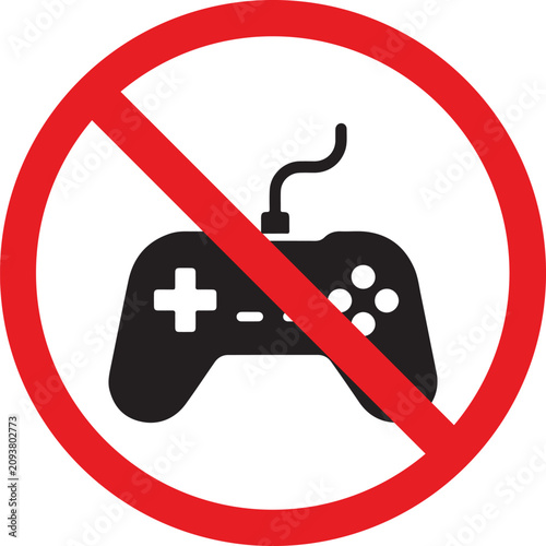 Bild auf Leinwand Prohibited gaming sign with game controller icon, no video games allowed symbol,