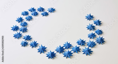 Blue star shapes arranged in a circular arc on a white background