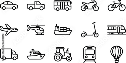 Photos Transportation icons set vehicles aircraft and watercraft line art