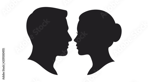 Bild auf Leinwand Couple s silhouettes facing each other black and white graphic design