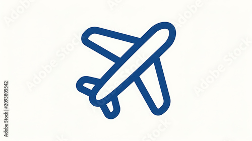 Simple blue airplane silhouette icon for travel and aviation with airplane