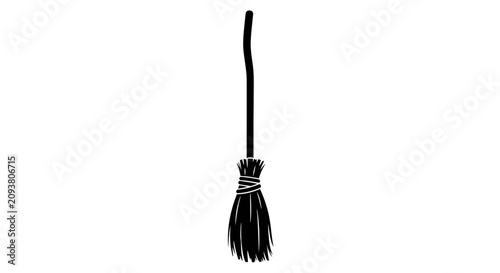 Photography Vintage witch broomstick vector illustration, hand drawn magic broom icon, black