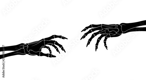 Tableau sur toile Skeleton hands reaching out in black silhouette, spooky bony arms and fingers ve