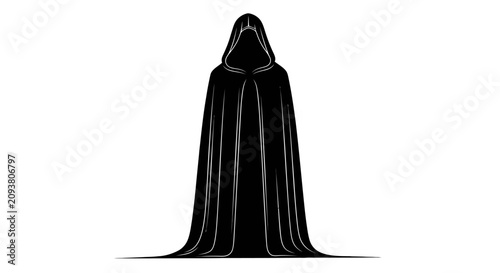 Bild auf Leinwand Mysterious hooded cloak silhouette vector, dark faceless reaper figure in black