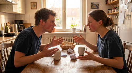 Young couple having intense financial argument in kitchen
