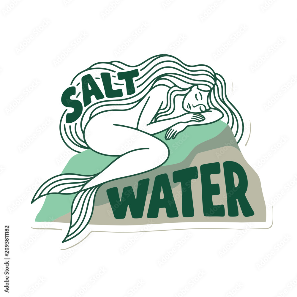 Obraz premium Sleeping Mermaid Illustration Depicting Serene Salt Water Dream for Nautical Designs
