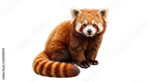 Cute red panda sitting isolated on a solid white background, highly detailed digital illustration of an adorable wild animal