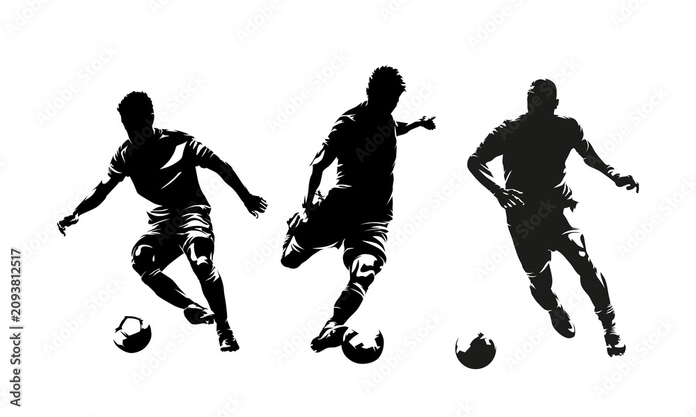 Obraz premium Football players, group of soccer players, set of isolated vector silhouettes. Team sport athletes