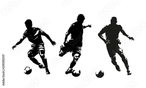 Football players, group of soccer players, set of isolated vector silhouettes. Team sport athletes