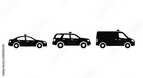 Schilderij op canvas Sedan Station Wagon And Van Silhouettes Against White Background Silhouette