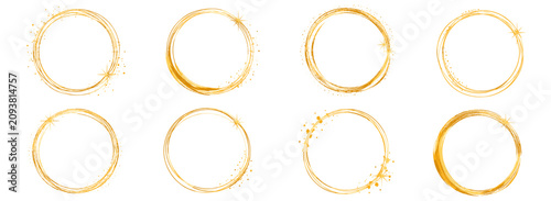 Bild auf Leinwand Golden circular frame and ring set with glitter texture, luxury metallic outline