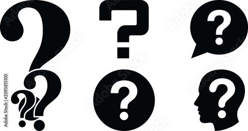 Fotografía Question Mark Icon Set with Silhouette Symbols for Help, Frequently Asked Questi