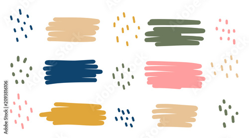 Canvas-taulu Collection of expressive brush strokes paint swatches scattered dots and short marks in coordinated earthy and pastel tones arranged as modern abstract elements
