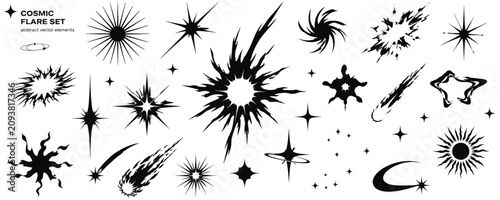 Foto Abstract acid flare and deformed star shapes, radial explosion flash, cosmic spa