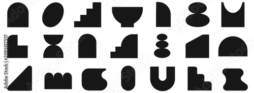 Fotografie Abstract brutalist geometric shape vector set with minimalist primitive forms, b