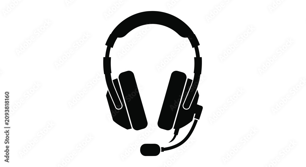 Foto Headset With Microphone Silhouette On White Background