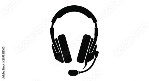 Schilderij op canvas Headset With Microphone Silhouette On White Background