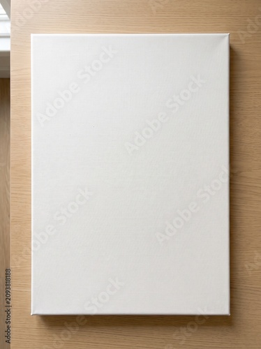 Blank Stretched Canvas Backside on Wooden Table in Minimal Artist Workspace