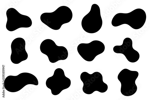 Bilde på lerret Collection of twelve irregular rounded black silhouette shapes with organic curves varied proportions and fluid abstract contours isolated on a white background
