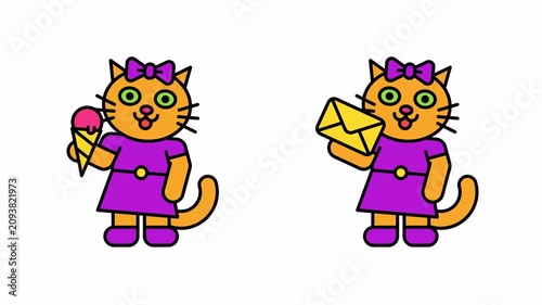 Cat girl holding ice cream and letter. Transparent background