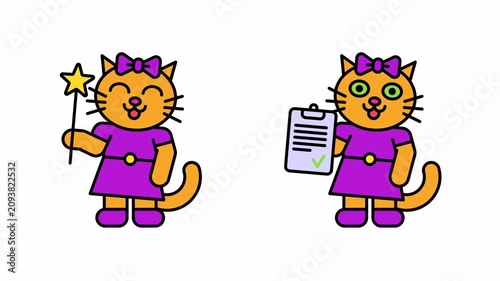 Cat girl holding magic wand and tablet. Transparent background