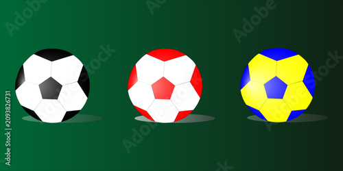Colorful Footballs on Green Background – Vector Illustration