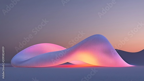 Abstract sculptural form, illuminated at sunset