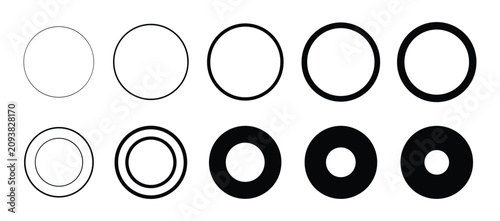 Konstfotografi Concentric Circles Progression: A series of concentric circles illustrating a progression from thin lines to solid shapes, showcasing geometric growth and abstract form