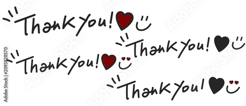 Tableau sur toile Handwritten Thank You Lettering Set with Heart Icons and Smiley Faces – Cute App
