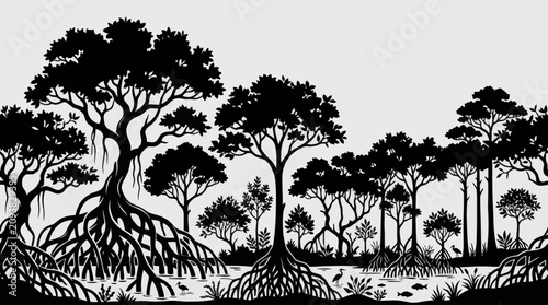 Canvastavla Coastal mangrove forest silhouette