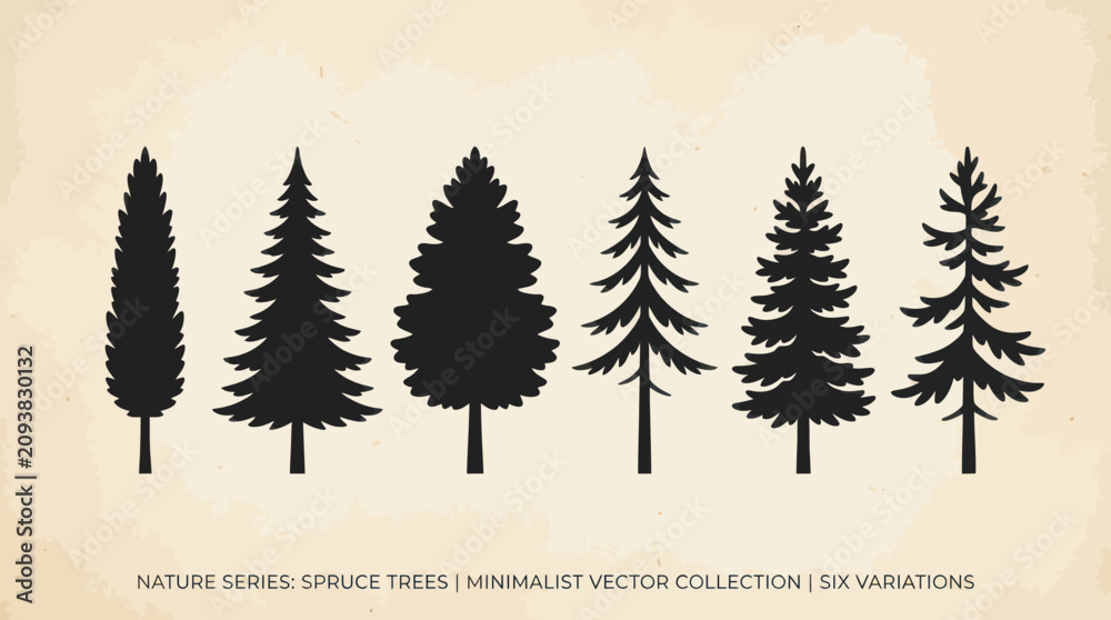 Obraz premium Collection of evergreen tree silhouettes