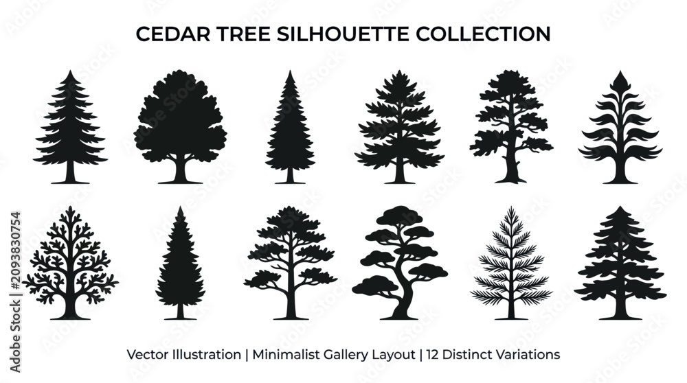 Fototapeta premium Collection of diverse tree silhouettes