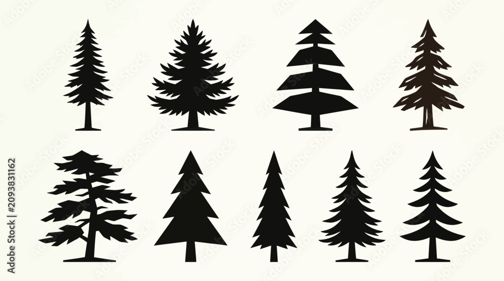 Obraz premium Collection of evergreen tree silhouettes