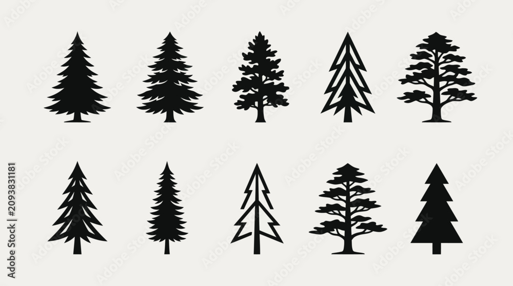 Obraz premium Collection of evergreen tree silhouettes