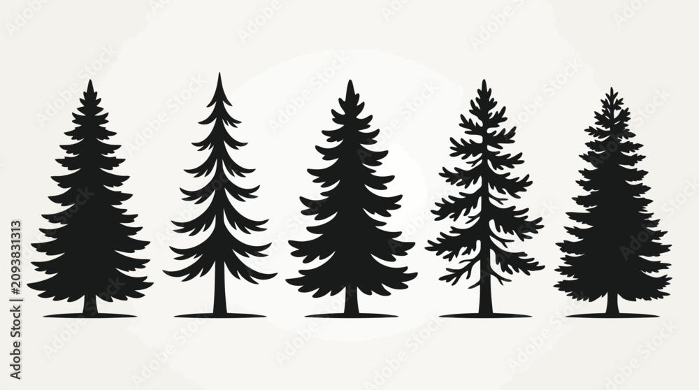 Obraz premium Collection of evergreen tree silhouettes