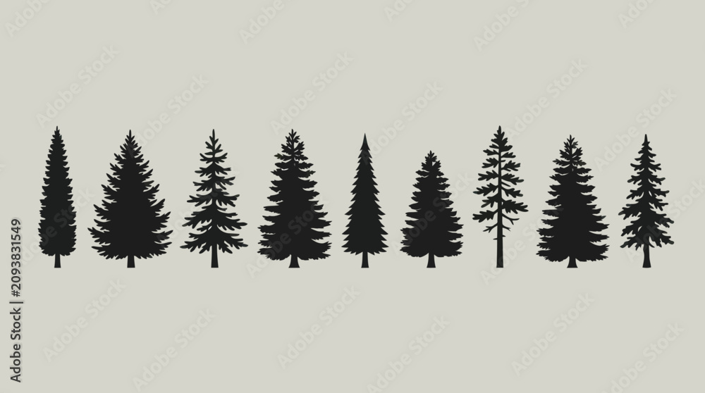 Obraz premium Collection of pine tree silhouettes