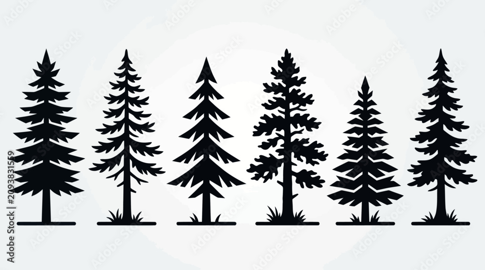 Obraz premium Collection of evergreen tree silhouettes