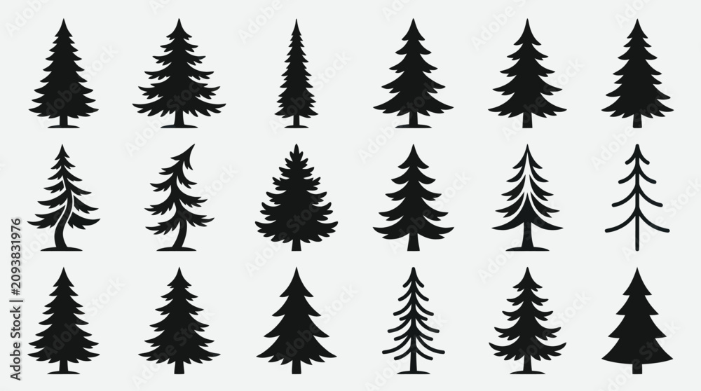 Obraz premium Collection of evergreen tree silhouettes