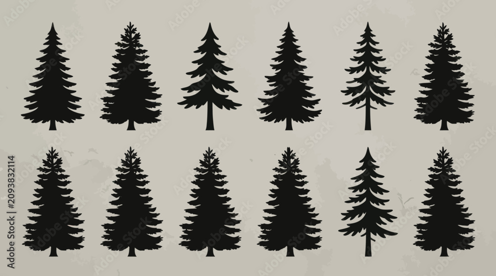 Obraz premium Collection of silhouette pine tree icons