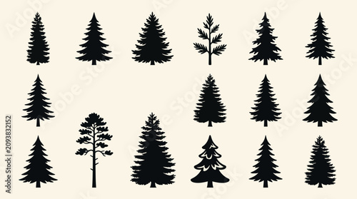 Canvastavla Collection of evergreen tree silhouettes