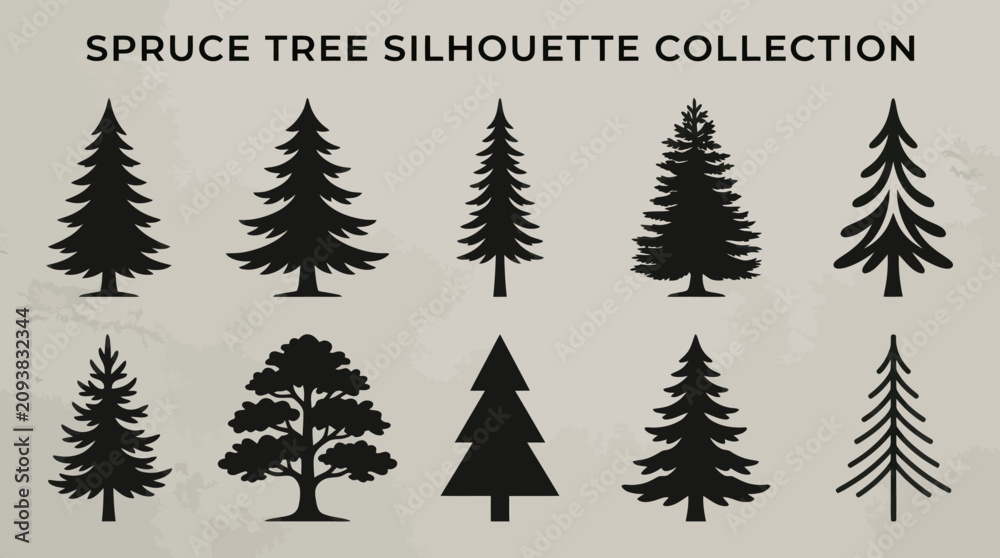 Fototapeta premium Collection of pine tree silhouettes