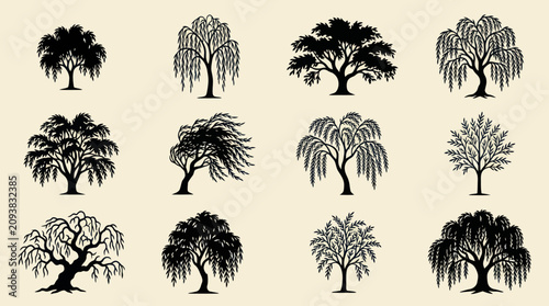Bild auf Leinwand Collection of silhouette trees