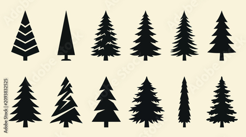 Collection of pine tree silhouettes