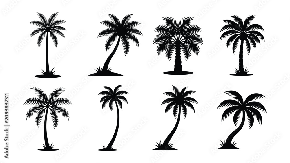 Fototapeta premium Black palm tree silhouettes set