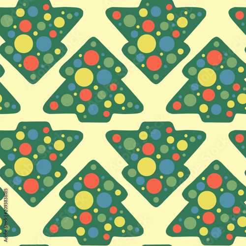 Seamless vector pattern with Christmas trees on a yellow background. Festive Christmas background. Основные RGB