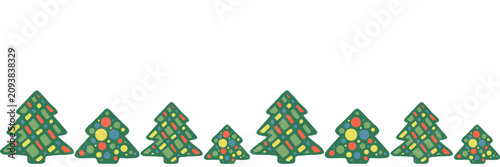 Hand-drawn seamless horizontal vector border with Christmas trees. A decorative Christmas element for holiday invitations, wrapping paper, or textiles. Основные RGB
